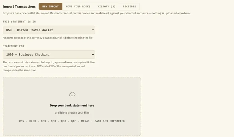 The Import screen with a statement staged
